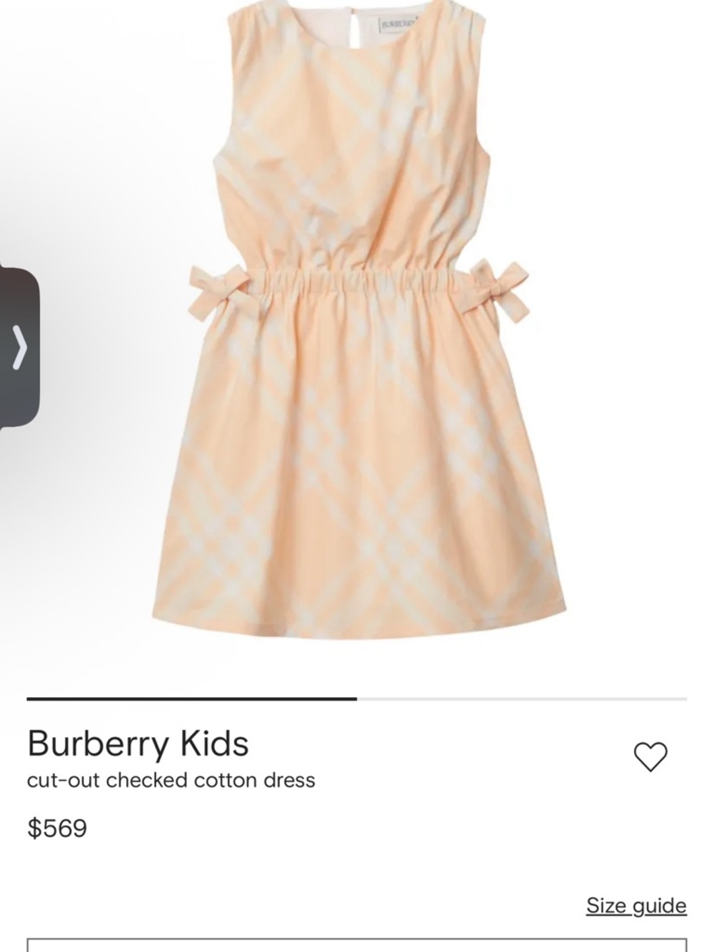 Burberry Peach and White Checked Cotton Dress with Side Bows